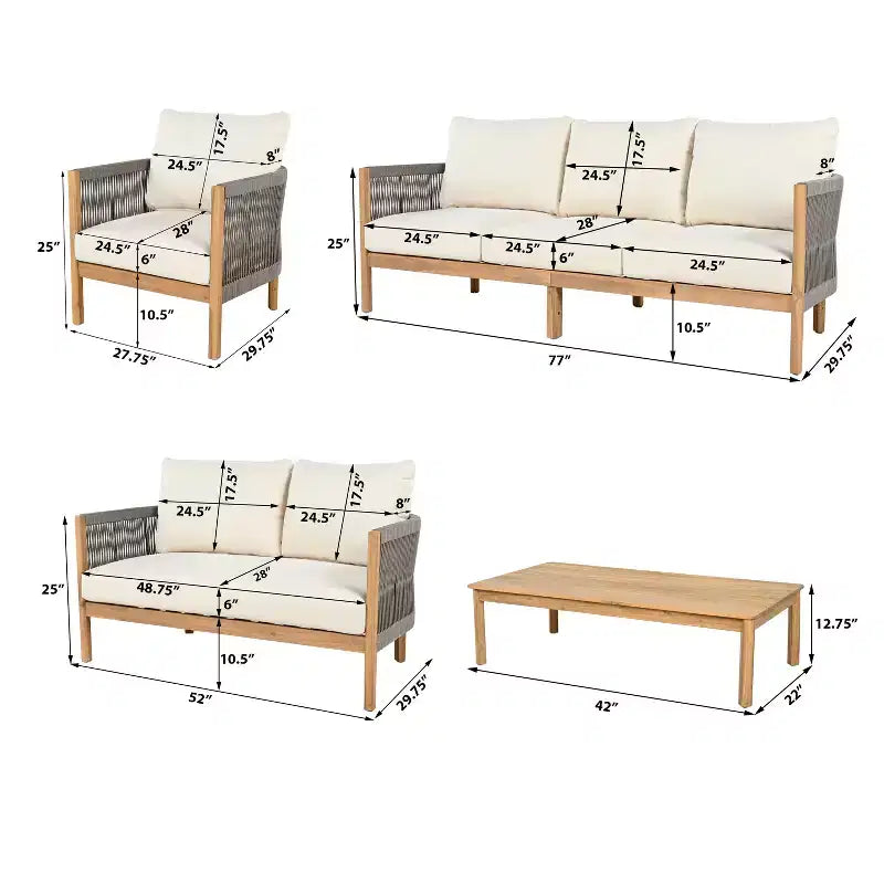 Christopher Knight Home Naveed 5 Piece Patio Rope Weaving Acacia Wood Seating Set with Cushion