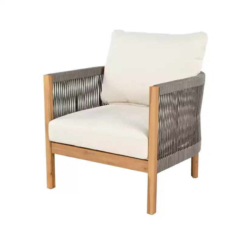 Christopher Knight Home Naveed 5 Piece Patio Rope Weaving Acacia Wood Seating Set with Cushion