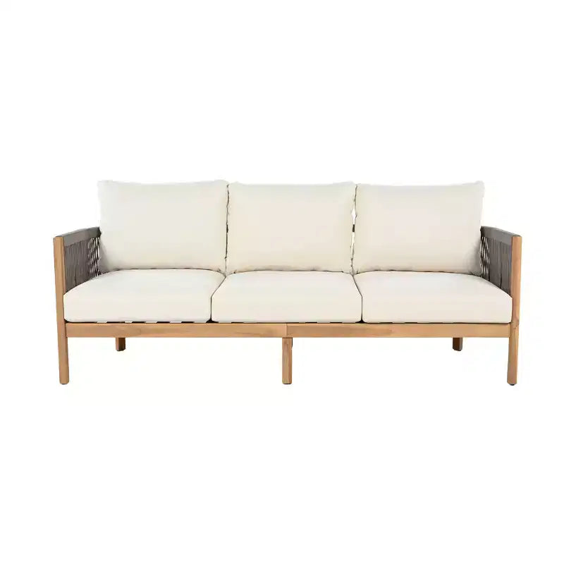Christopher Knight Home Naveed 5 Piece Patio Rope Weaving Acacia Wood Seating Set with Cushion