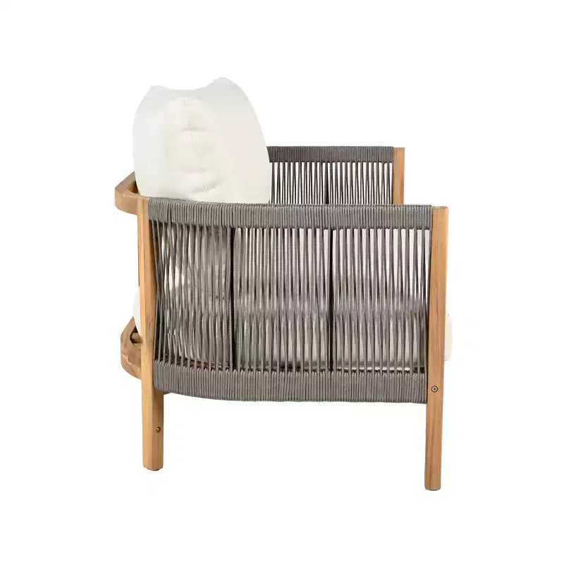 Christopher Knight Home Naveed 5 Piece Patio Rope Weaving Acacia Wood Seating Set with Cushion
