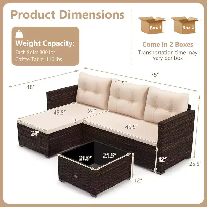 Costway 4 Seats Outdoor Wicker Furniture Set with Tempered Glass Coffee Table & Soft Cushions