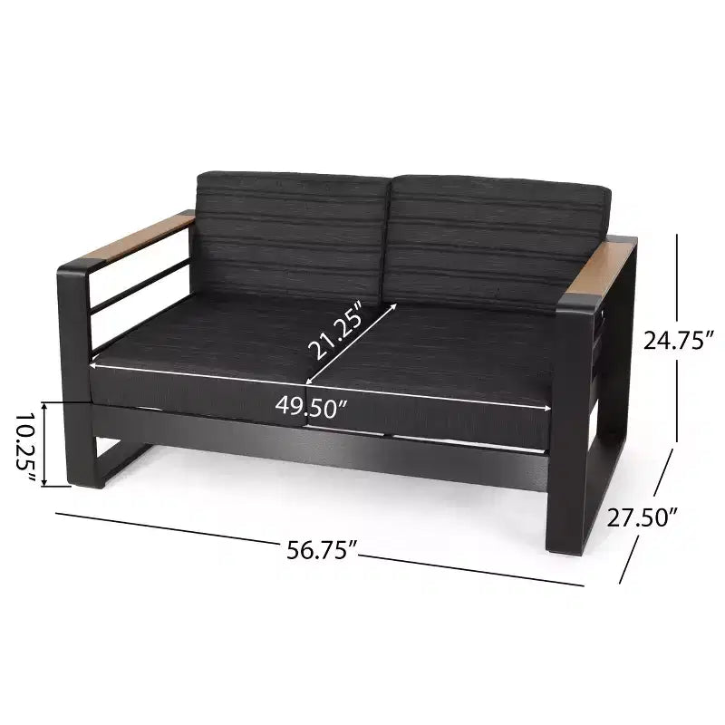 Christopher Knight Home Giovanna Outdoor Aluminum 4-Seater Chat Set with Lightweight Concrete Fire Pit, Black/Dark Gray