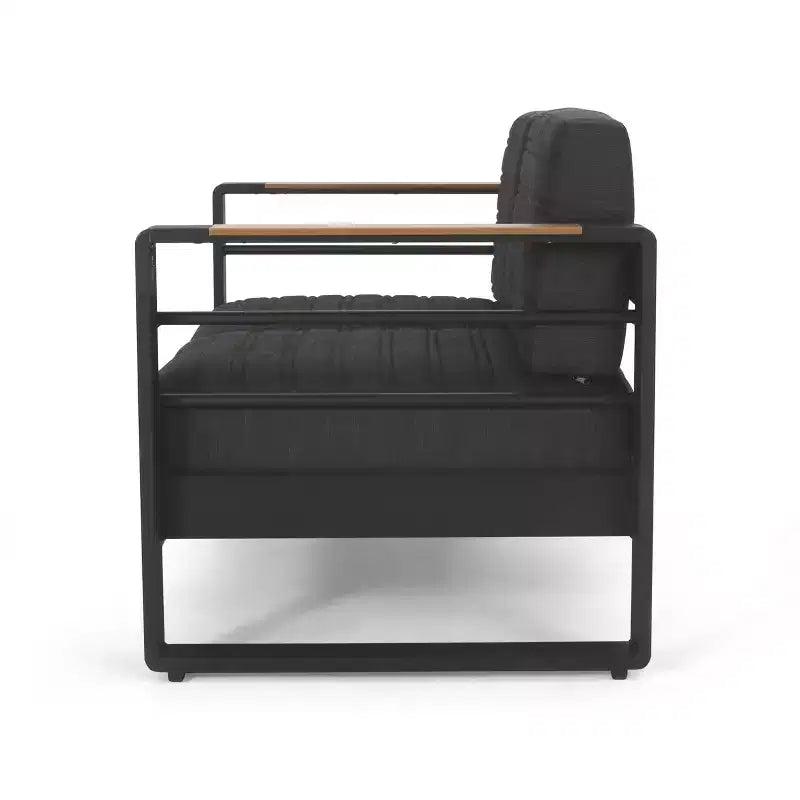 Christopher Knight Home Giovanna Outdoor Aluminum 4-Seater Chat Set with Lightweight Concrete Fire Pit, Black/Dark Gray