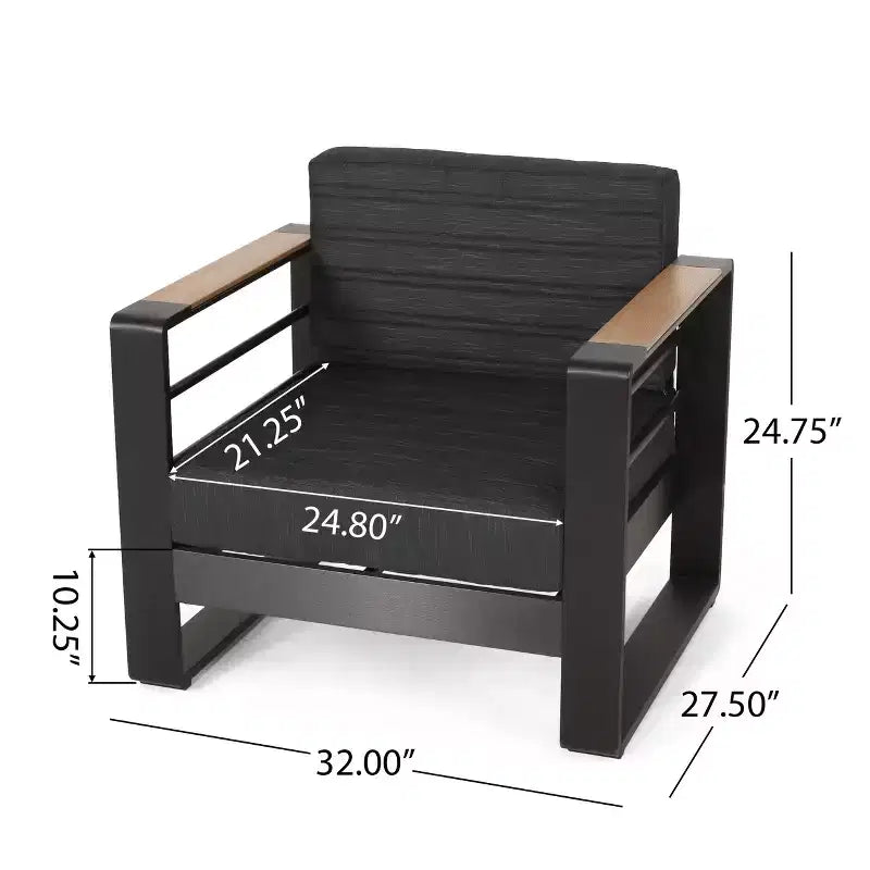Christopher Knight Home Giovanna Outdoor Aluminum 4-Seater Chat Set with Lightweight Concrete Fire Pit, Black/Dark Gray