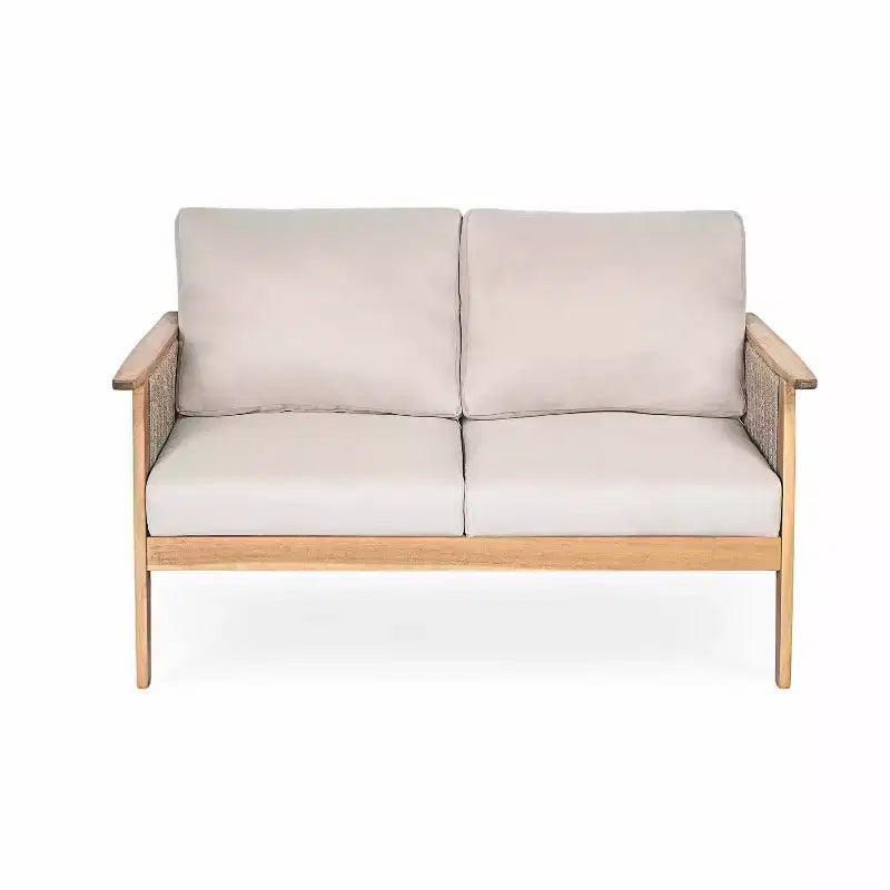 Christopher Knight Home Tariq Outdoor 4 Pieces Rustic Acacia Wood and Rope Seating Set with Cushion