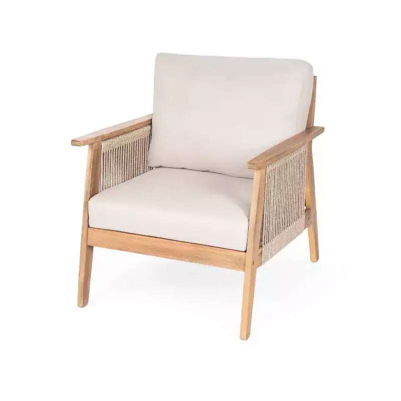Christopher Knight Home Tariq Outdoor 4 Pieces Rustic Acacia Wood and Rope Seating Set with Cushion