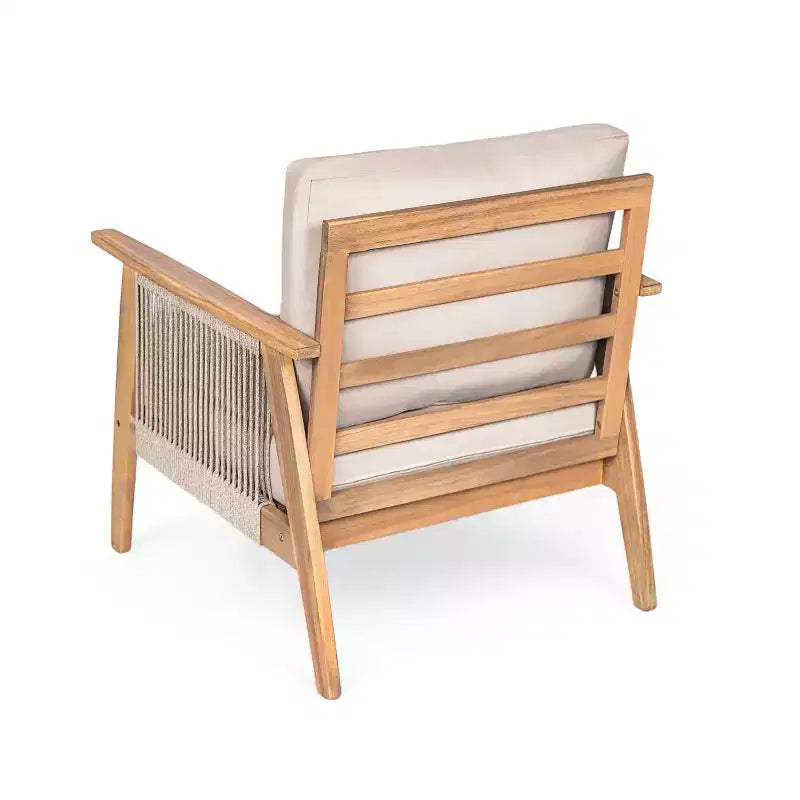 Christopher Knight Home Tariq Outdoor 4 Pieces Rustic Acacia Wood and Rope Seating Set with Cushion