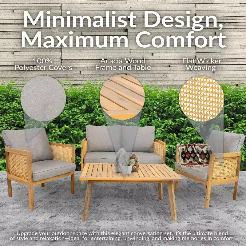 Sunnydaze Sanibel 4-Piece Patio Conversation Set - Gray