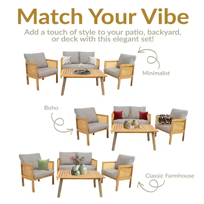 Sunnydaze Sanibel 4-Piece Patio Conversation Set - Gray