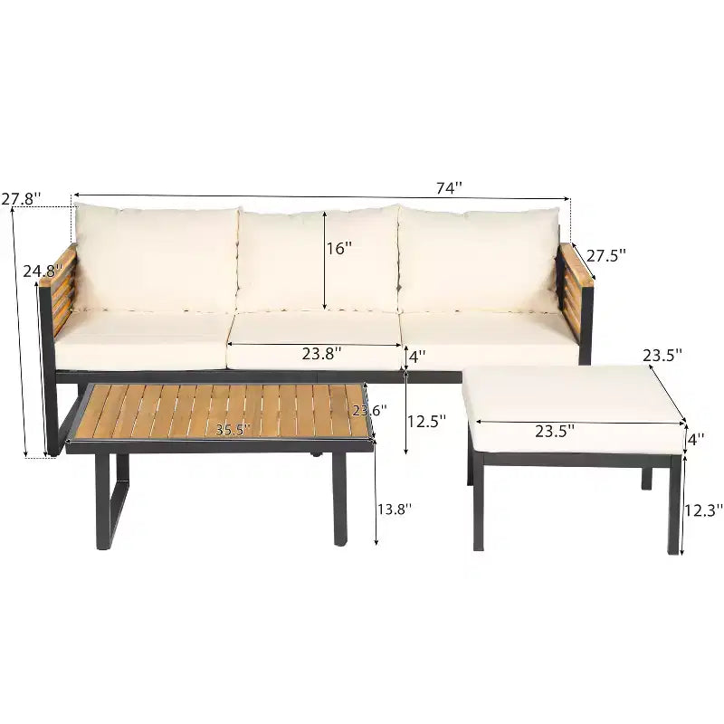 Christopher Knight Home Faye 5 Piece Patio Acacia and Metal Upholstered Seating Set with Slat Design