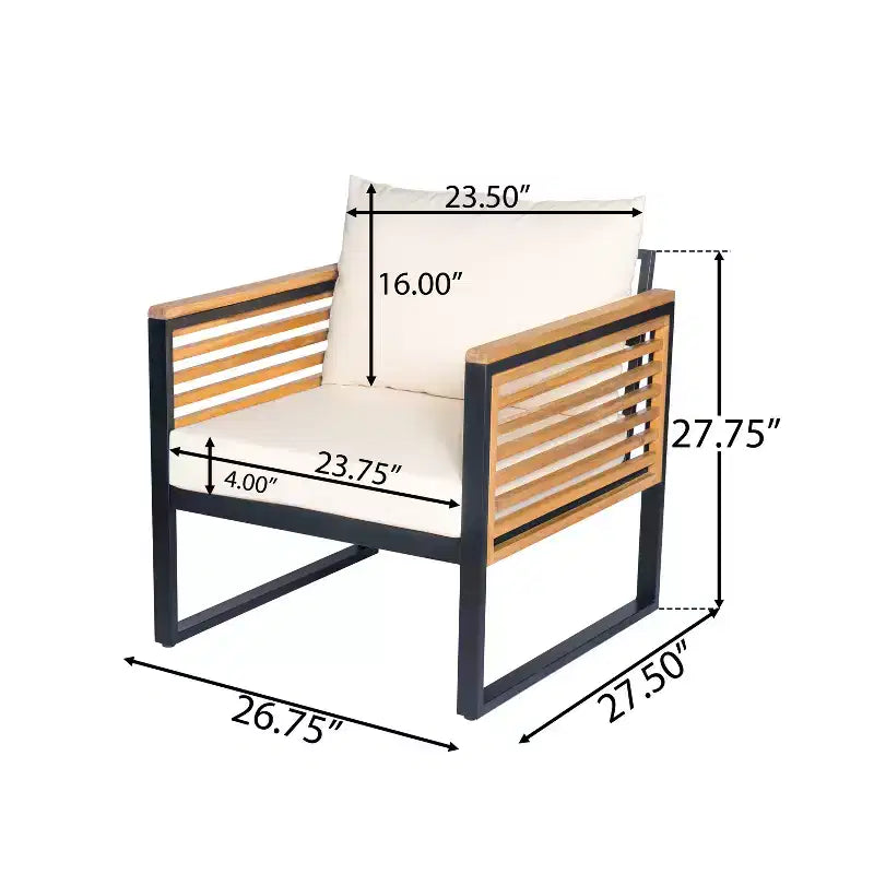 Christopher Knight Home Faye 5 Piece Patio Acacia and Metal Upholstered Seating Set with Slat Design