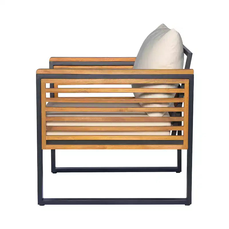Christopher Knight Home Faye 5 Piece Patio Acacia and Metal Upholstered Seating Set with Slat Design