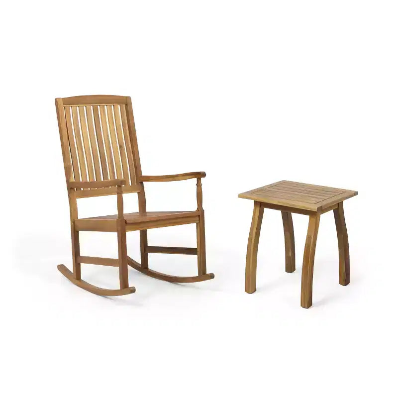 Christopher Knight Home Reynard Outdoor Acacia Wood Rocking Chair and Table Set with Slatted Design