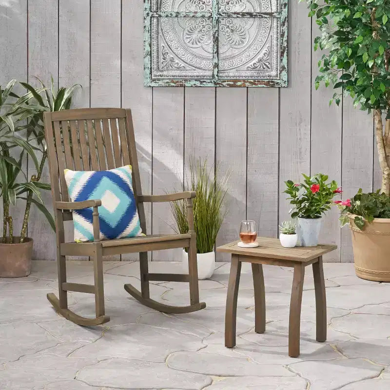 Christopher Knight Home Reynard Outdoor Acacia Wood Rocking Chair and Table Set with Slatted Design