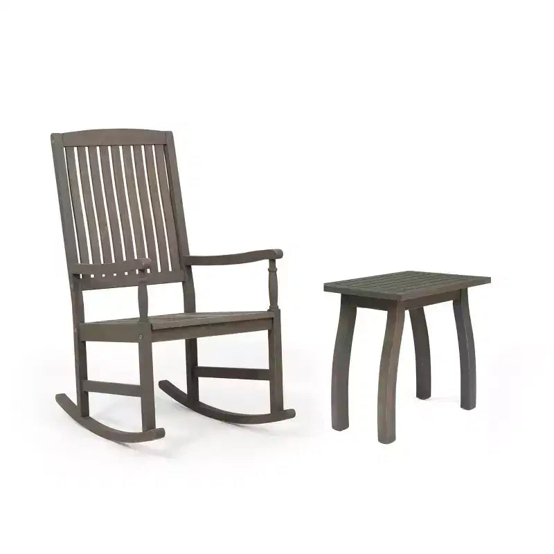 Christopher Knight Home Reynard Outdoor Acacia Wood Rocking Chair and Table Set with Slatted Design