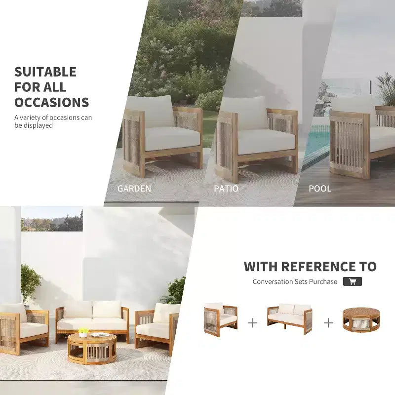 Christopher Knight Home Mads 4 Piece Outdoor Acacia Wood Curved Tub Design Seating Set with Woven Rope