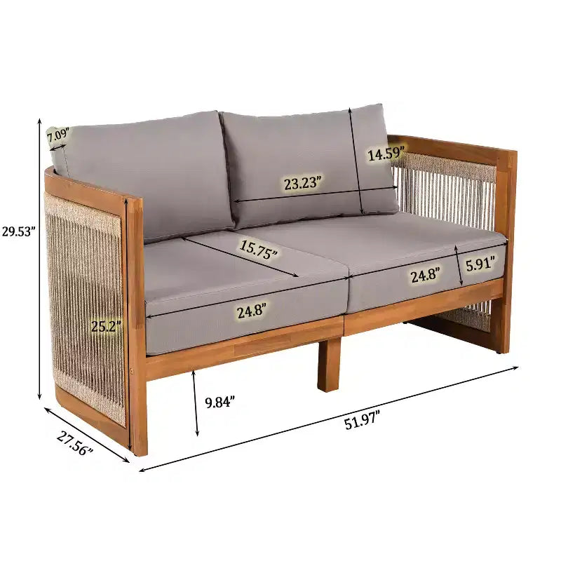 Christopher Knight Home Mads 4 Piece Outdoor Acacia Wood Curved Tub Design Seating Set with Woven Rope