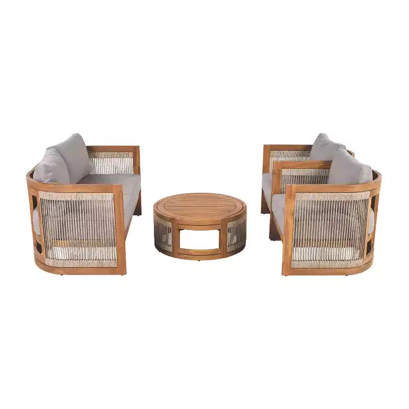 Christopher Knight Home Mads 4 Piece Outdoor Acacia Wood Curved Tub Design Seating Set with Woven Rope