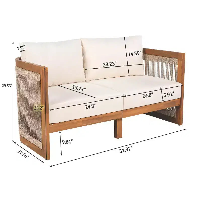 Christopher Knight Home Mads 4 Piece Outdoor Acacia Wood Curved Tub Design Seating Set with Woven Rope