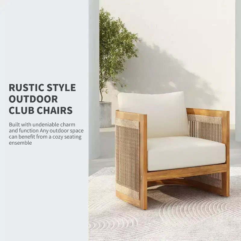 Christopher Knight Home Mads 4 Piece Outdoor Acacia Wood Curved Tub Design Seating Set with Woven Rope