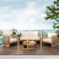 Christopher Knight Home Mads 4 Piece Outdoor Acacia Wood Curved Tub Design Seating Set with Woven Rope