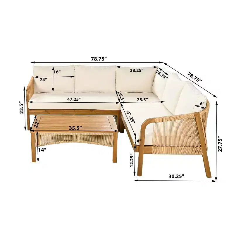 Christopher Knight Home Doretta Outdoor Acacia Wood and Rattan L Shape 5 Seater Seating Set with Cushions