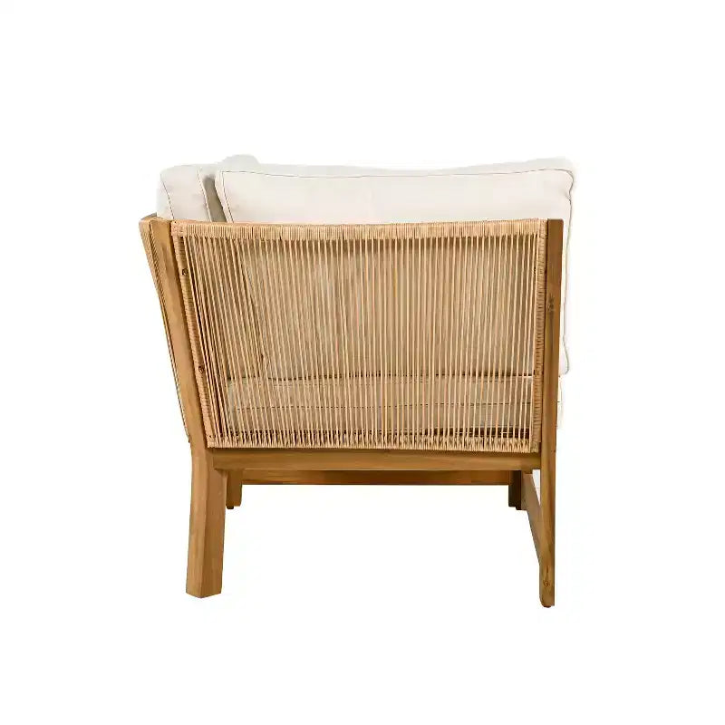 Christopher Knight Home Doretta Outdoor Acacia Wood and Rattan L Shape 5 Seater Seating Set with Cushions