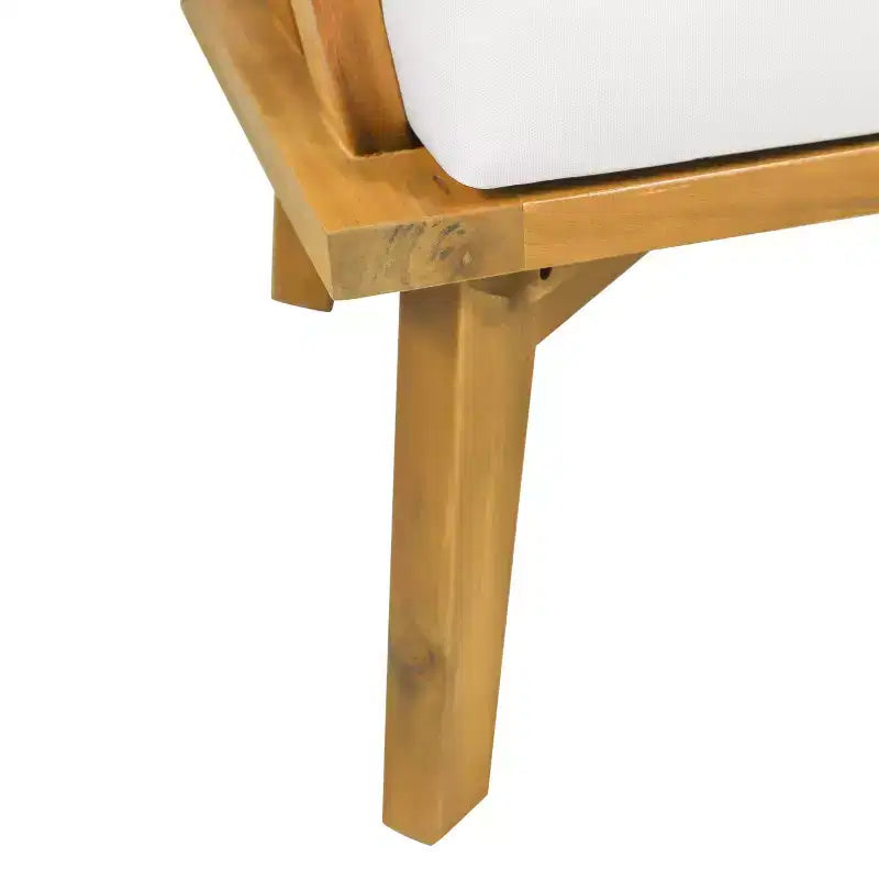 GDFStudio Oleander Outdoor Acacia Wood Club Chair and Side Table Set with Cushions, Teak/White