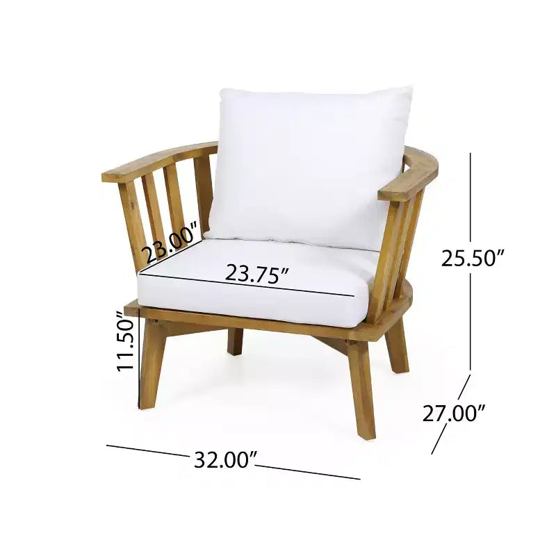 GDFStudio Oleander Outdoor Acacia Wood Club Chair and Side Table Set with Cushions, Teak/White