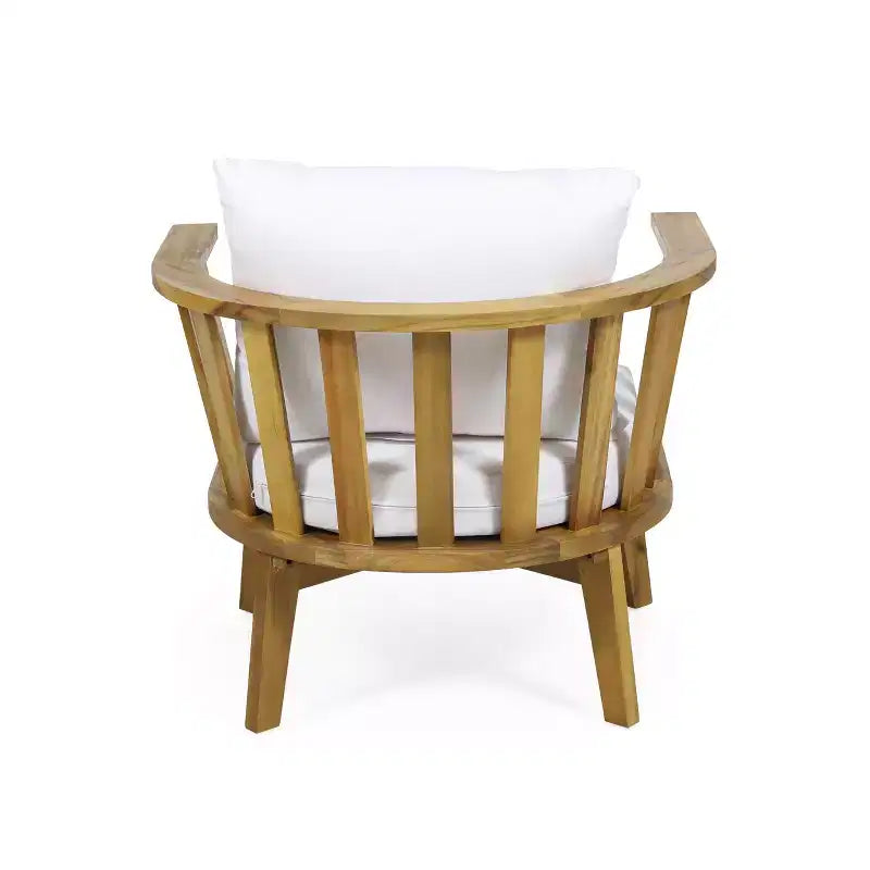 GDFStudio Oleander Outdoor Acacia Wood Club Chair and Side Table Set with Cushions, Teak/White