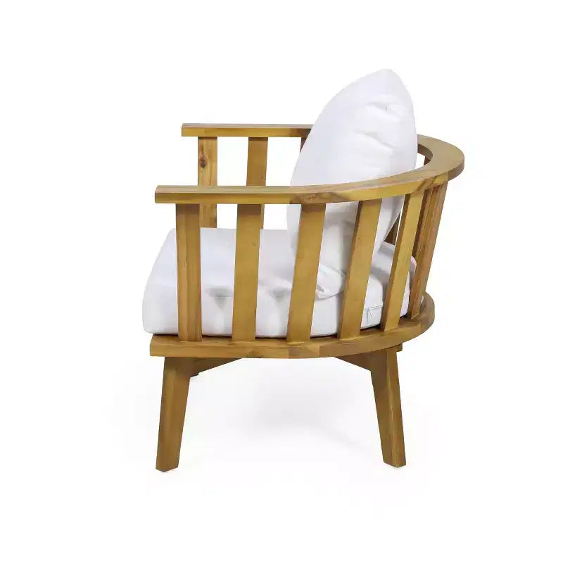 GDFStudio Oleander Outdoor Acacia Wood Club Chair and Side Table Set with Cushions, Teak/White