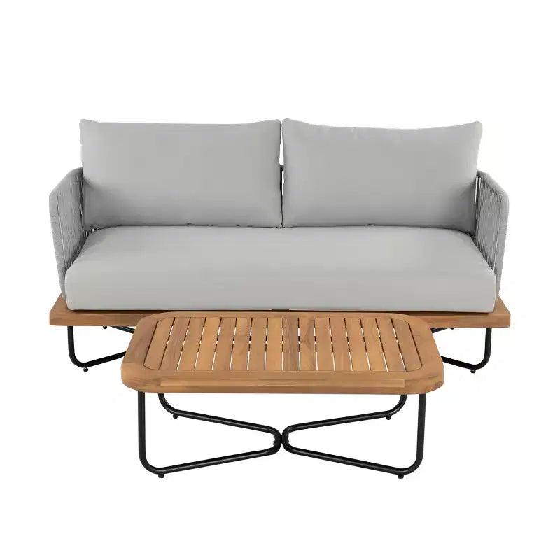 Christopher Knight Home Ofra Patio Rope Woven Acacia and Iron Frame Seating Set with 7 Water-Resistant Cushion