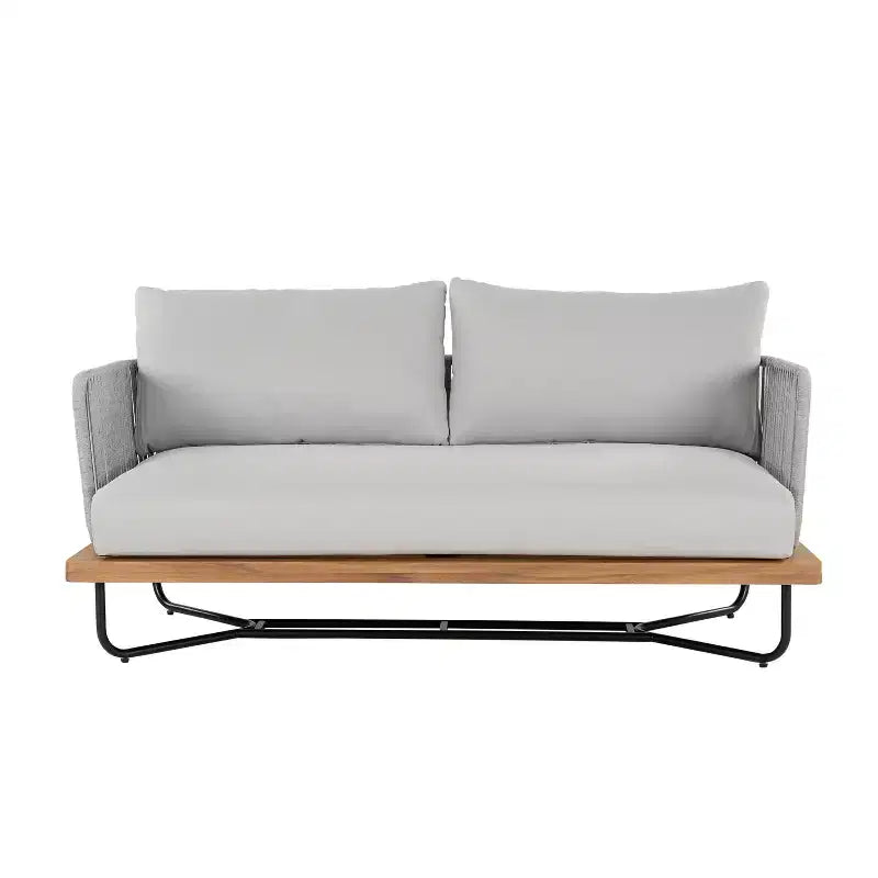 Christopher Knight Home Ofra Patio Rope Woven Acacia and Iron Frame Seating Set with 7 Water-Resistant Cushion