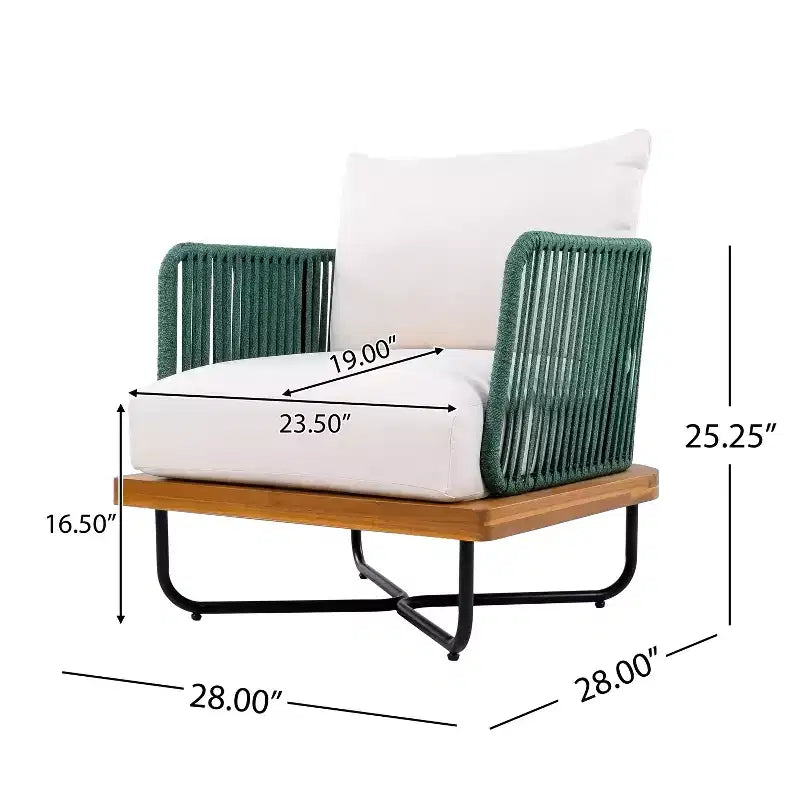 Christopher Knight Home Galen 6 Piece Outdoor Rope Woven Acacia and Iron Frame Upholstered Seating Set