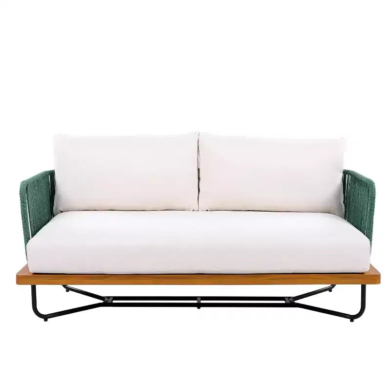 Christopher Knight Home Galen 6 Piece Outdoor Rope Woven Acacia and Iron Frame Upholstered Seating Set