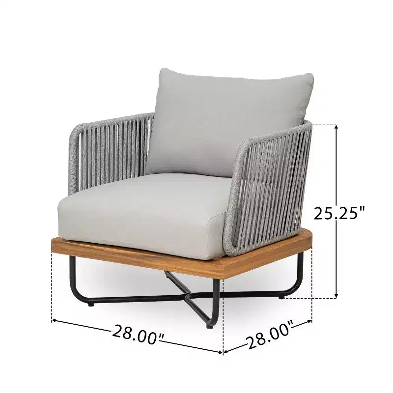 Christopher Knight Home Galen 6 Piece Outdoor Rope Woven Acacia and Iron Frame Upholstered Seating Set