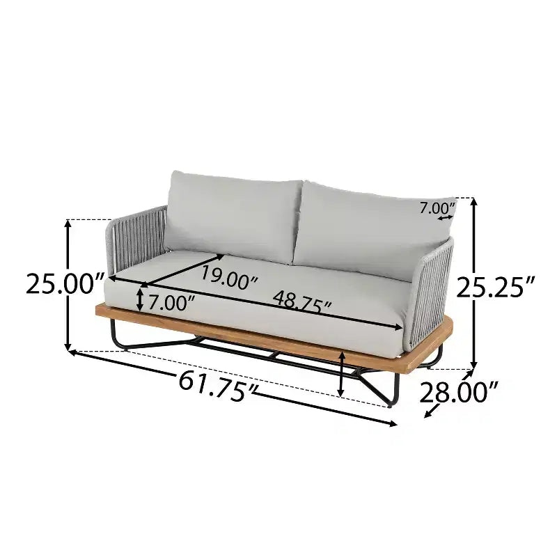 Christopher Knight Home Galen 6 Piece Outdoor Rope Woven Acacia and Iron Frame Upholstered Seating Set
