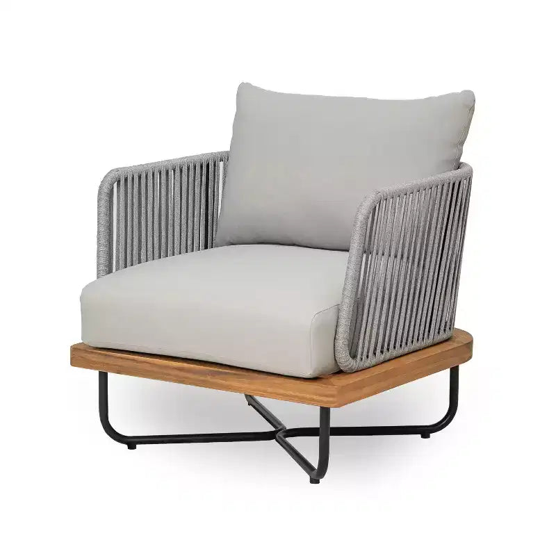 Christopher Knight Home Galen 6 Piece Outdoor Rope Woven Acacia and Iron Frame Upholstered Seating Set