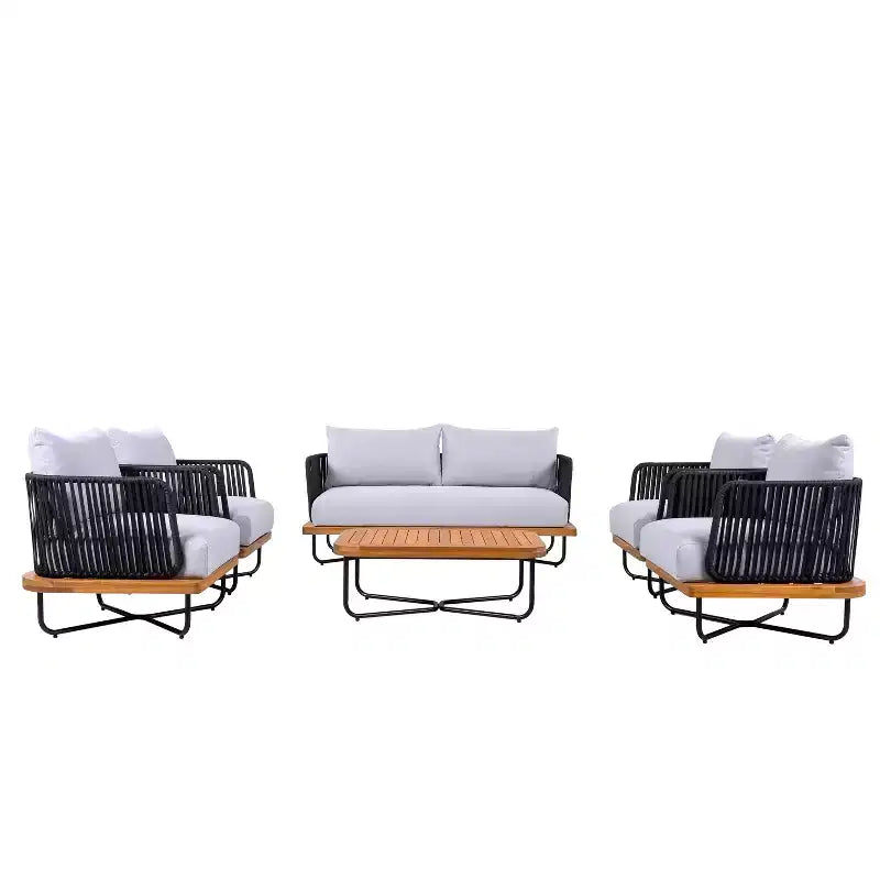 Christopher Knight Home Galen 6 Piece Outdoor Rope Woven Acacia and Iron Frame Upholstered Seating Set