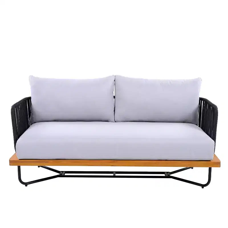Christopher Knight Home Galen 6 Piece Outdoor Rope Woven Acacia and Iron Frame Upholstered Seating Set