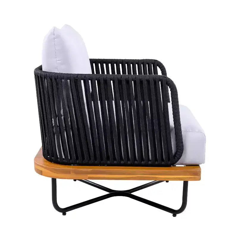 Christopher Knight Home Galen 6 Piece Outdoor Rope Woven Acacia and Iron Frame Upholstered Seating Set