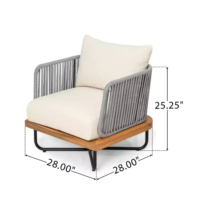 Christopher Knight Home Galen 6 Piece Outdoor Rope Woven Acacia and Iron Frame Upholstered Seating Set