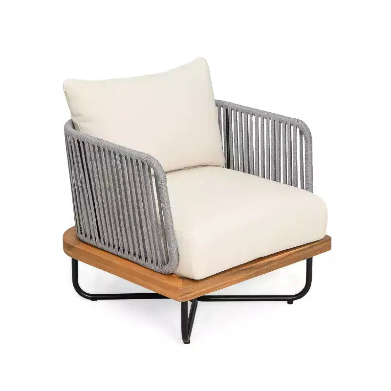 Christopher Knight Home Galen 6 Piece Outdoor Rope Woven Acacia and Iron Frame Upholstered Seating Set