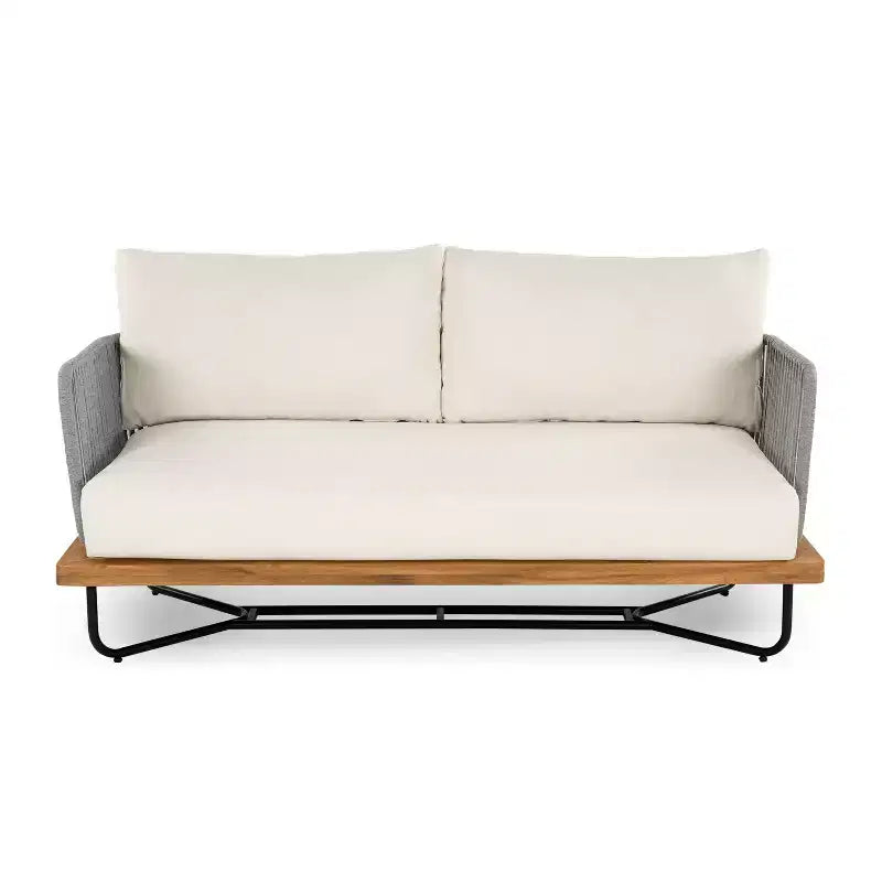 Christopher Knight Home Galen 6 Piece Outdoor Rope Woven Acacia and Iron Frame Upholstered Seating Set