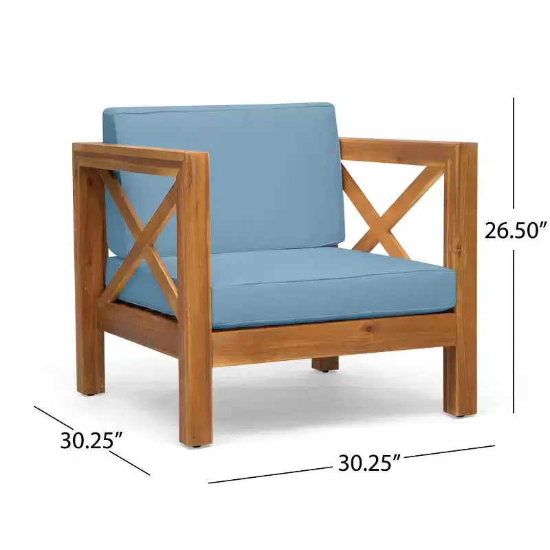 Christopher Knight Home Brava Outdoor Acacia Wood 4 Seater Club Chair Chat Set with Cushions