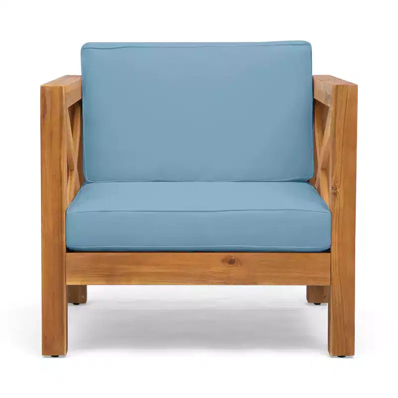 Christopher Knight Home Brava Outdoor Acacia Wood 4 Seater Club Chair Chat Set with Cushions