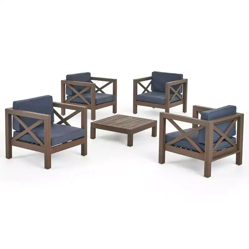 Christopher Knight Home Brava Outdoor Acacia Wood 4 Seater Club Chair Chat Set with Cushions