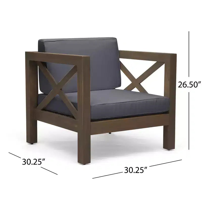 Christopher Knight Home Brava Outdoor Acacia Wood 4 Seater Club Chair Chat Set with Cushions