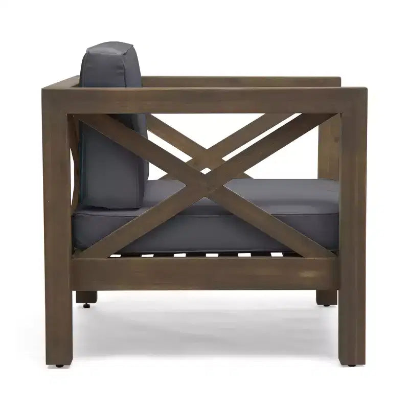 Christopher Knight Home Brava Outdoor Acacia Wood 4 Seater Club Chair Chat Set with Cushions
