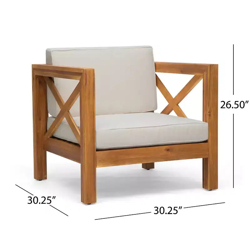 Christopher Knight Home Brava Outdoor Acacia Wood 4 Seater Club Chair Chat Set with Cushions